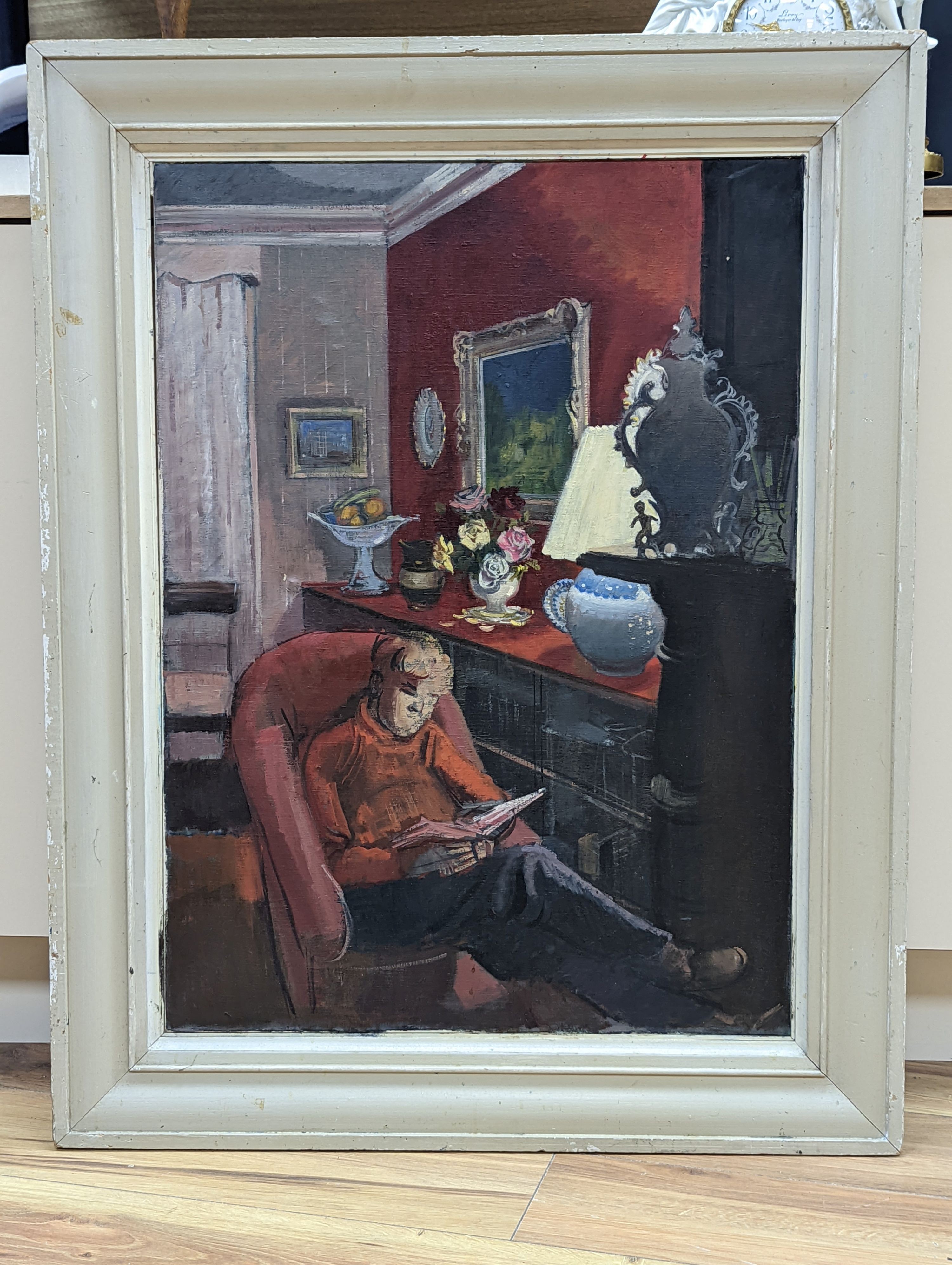 Henry James Neave (1911-1971), oil on canvas, Interior with the artists son Peter, 76 x 55cm